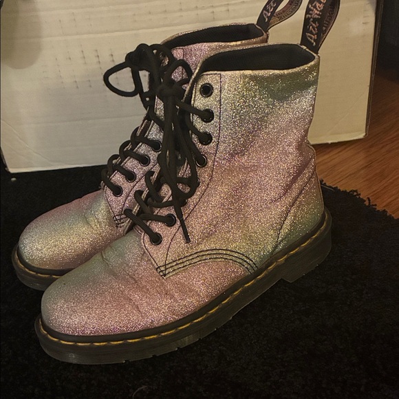 Dr. Martens Shoes - Dr. Martens Pink and Silver Pascal Glitter AW004 Boots size 8
